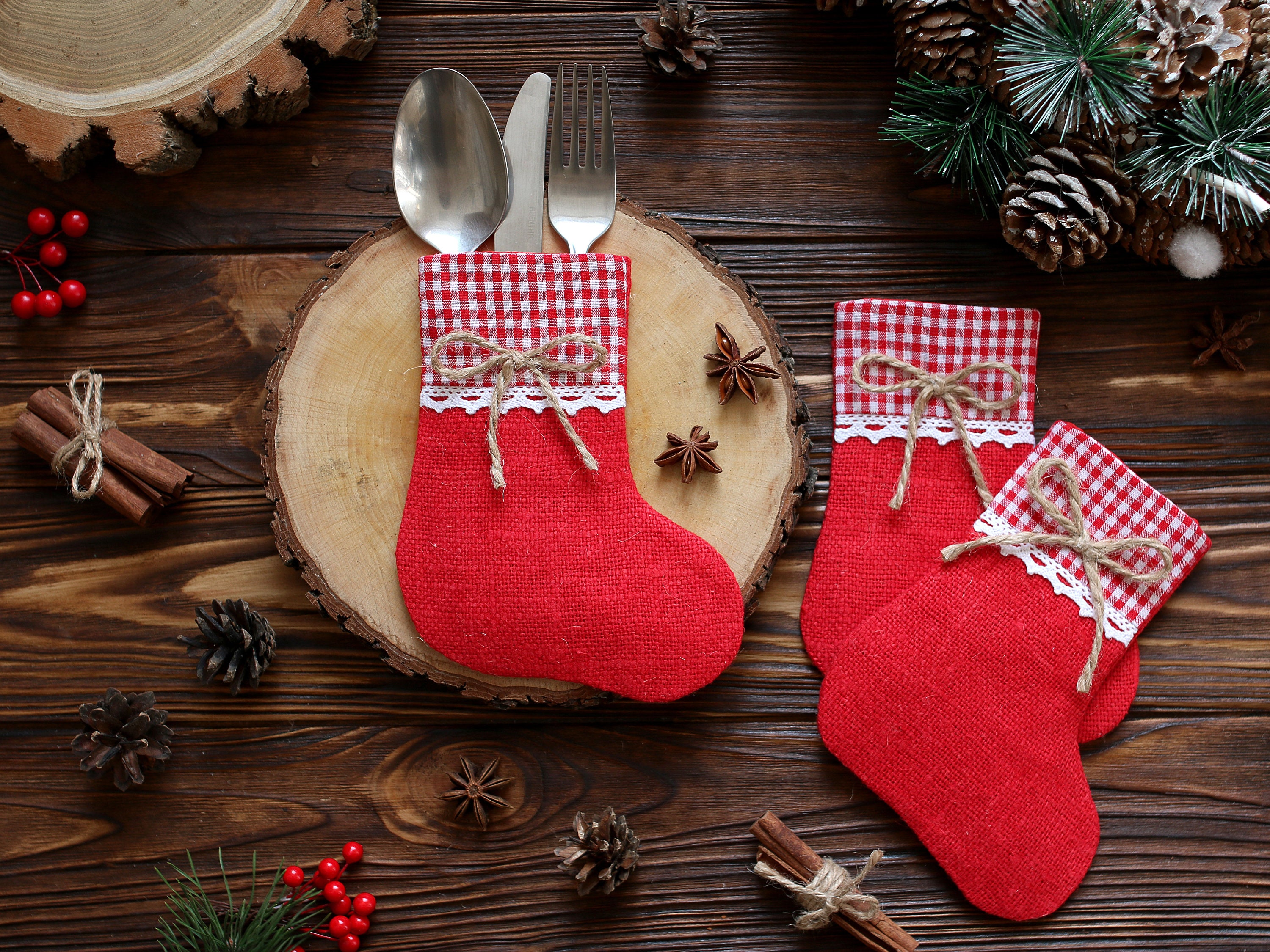 Christmas Silverware Holder Christmas Table Decor Burlap Etsy