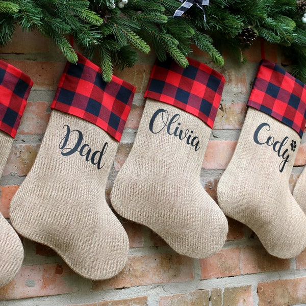 Buffalo Check Stockings, Buffalo Plaid Holiday Stocking Personalized, Plaid Christmas stocking, farmhouse Christmas stocking Stocking custom