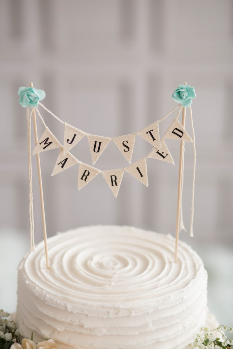 Just Married Wedding Cake Topper Banner, Rustic wedding Cake topper, Wedding Cake Topper, Just Married Cake Topper, Ivory Cake Topper image 4