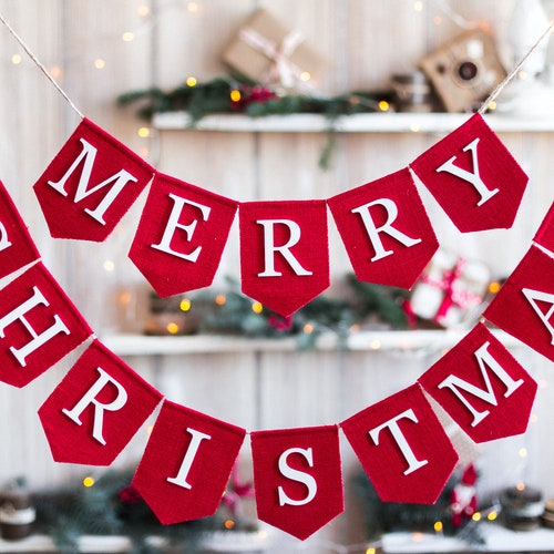 Red Merry Christmas Banner Sign Velvet Christmas Garland - Etsy