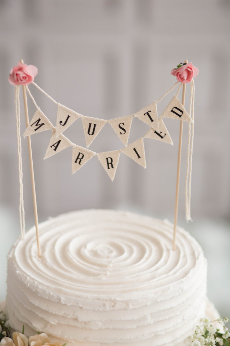 Just Married Wedding Cake Topper Banner, Rustic wedding Cake topper, Wedding Cake Topper, Just Married Cake Topper, Ivory Cake Topper image 6