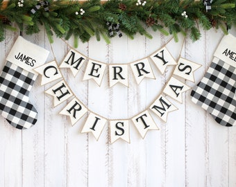 merry christmas banner black and white, christmas garland, christmas sign, christmas decor, merry christmas bunting, burlap christmas decor