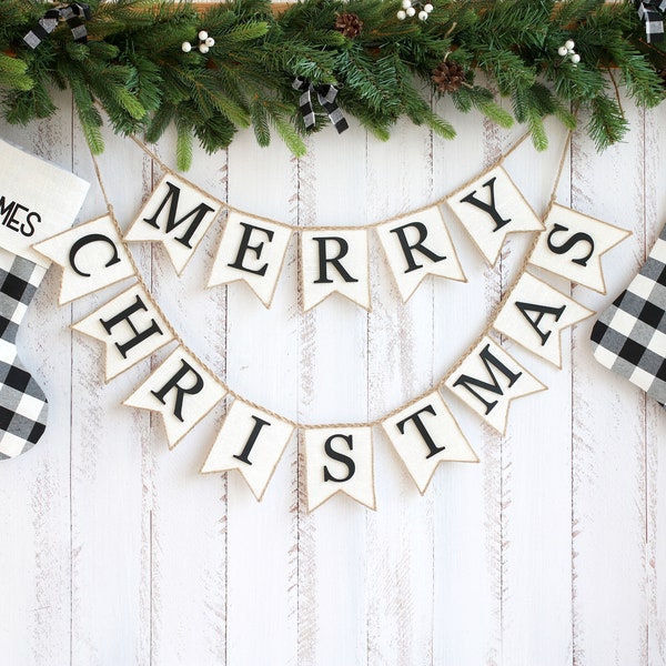 merry christmas banner black and white, christmas garland, christmas sign, christmas decor, merry christmas bunting, burlap christmas decor