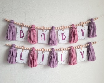 baby banner girl, girl baby shower, Tassel Garland Custom Baby Banner, baby shower banner, baby shower bunting, Tassel bunting