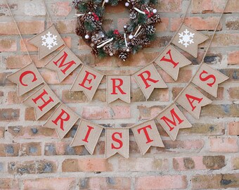 christmas decorations, Merry Christmas Banner, Christmas Garland, Burlap Banner, Burlap Bunting, Christmas DecorMerry Christmas Bunting