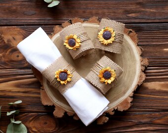 Sunflower Wedding Burlap Wedding Napkin Rings Sunflower Wedding Decor Sunflower Wedding Napkins Sunflower Table Napkin Rings Etsy