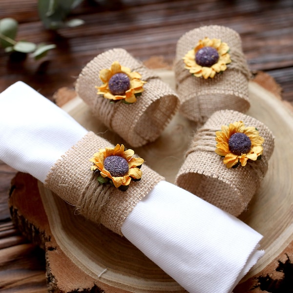 sunflower wedding, Burlap Wedding Napkin Rings, sunflower wedding decor, sunflower wedding napkins, Sunflower Table Napkin Rings