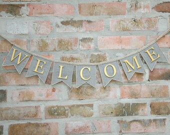 Welcome Banner, Welcome Burlap Banner, Welcome Burlap Garland - Bunting Banner - Home Decor, burlap banner, Welcome Sign, Welcome Garland