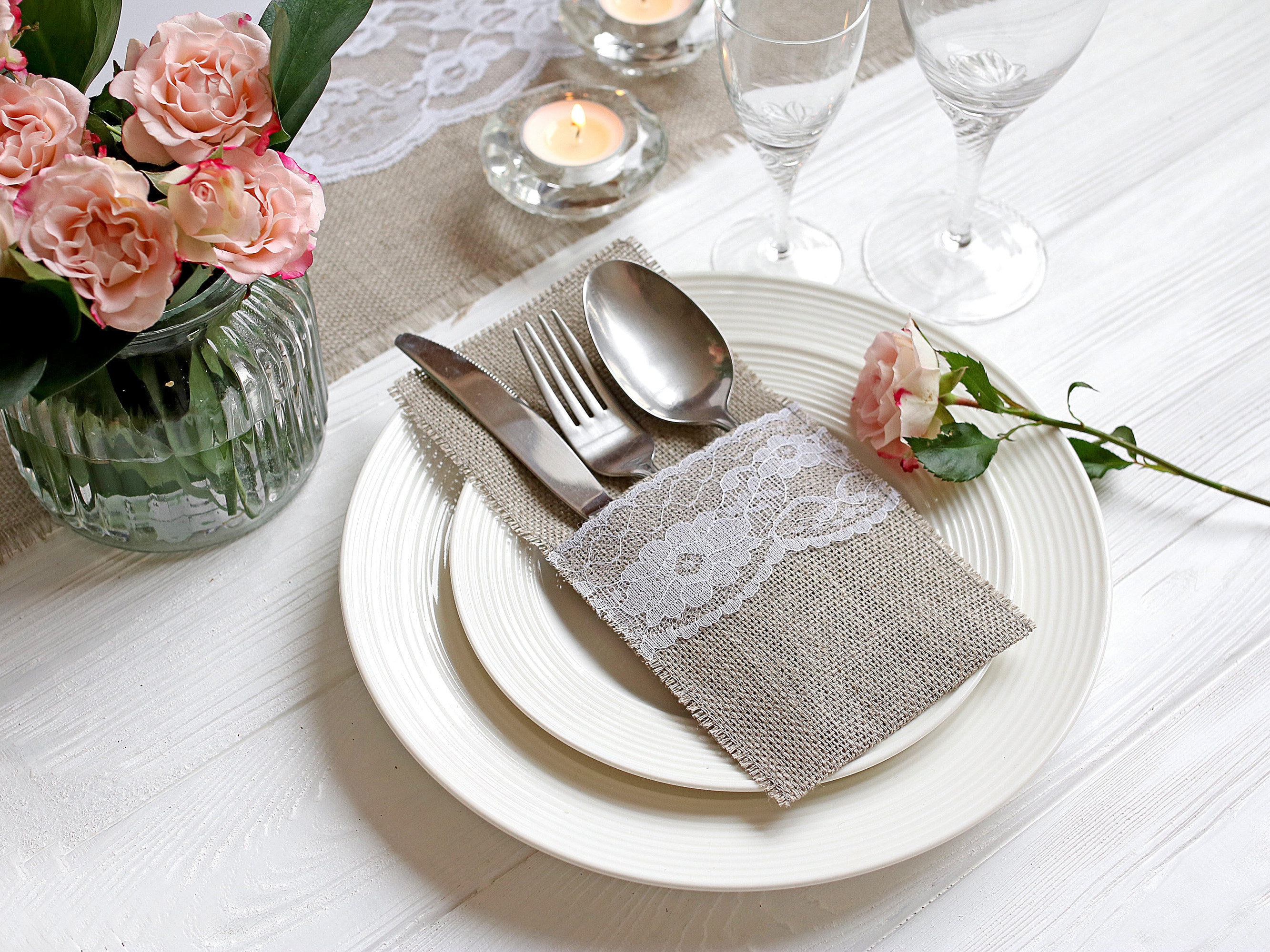 Burlap Silverware Holders Table Decor RusticSilverware Etsy