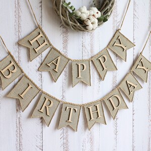 happy birthday banner, Happy Birthday Burlap Banner, Happy Birthday Sign, Birthday Decorations, Personalized Banner image 2