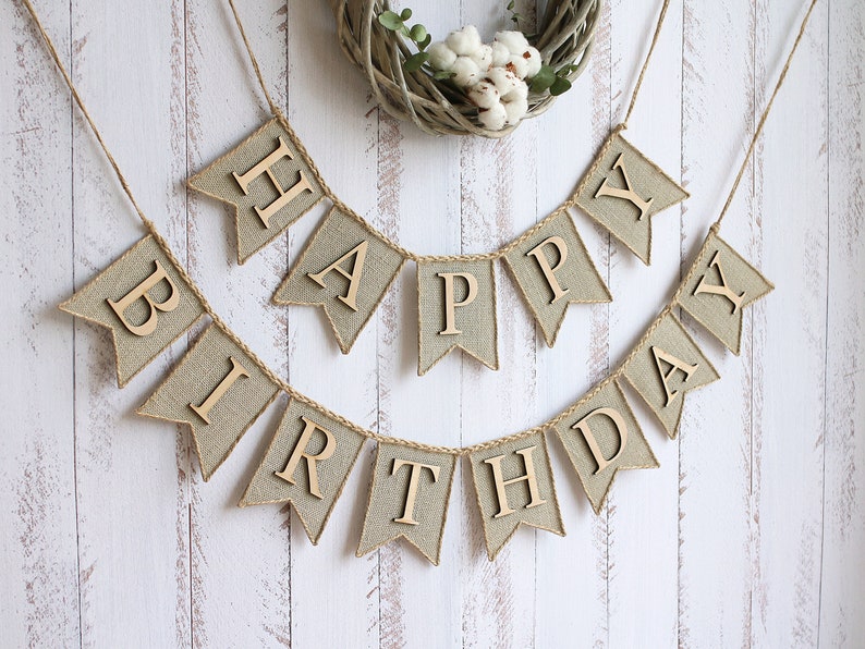 happy birthday banner, Happy Birthday Burlap Banner, Happy Birthday Sign, Birthday Decorations, Personalized Banner image 2