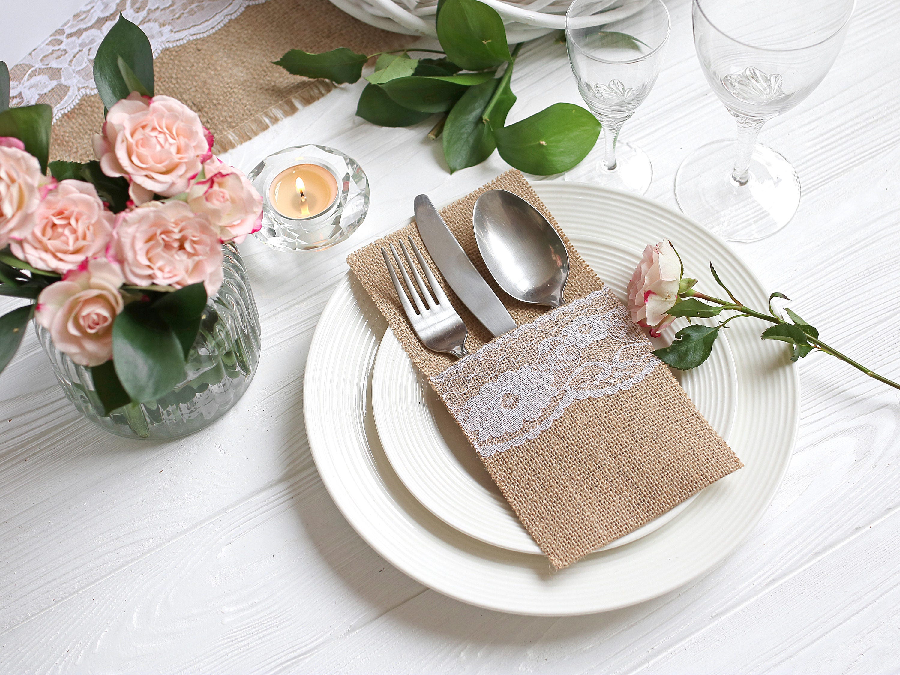 Burlap Silverware Holders Table Decor RusticSilverware Etsy