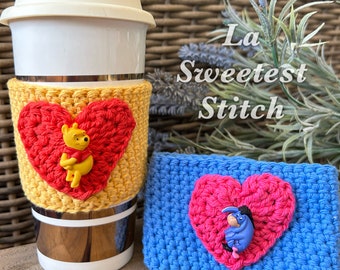 Winnie The Pooh Inspired Cup Koozie/ Cozy/ Coffee Sleeve/ Pooh Cozy/ Disney Cup Cozy/ Eeyore Crochet Coffee Cozy