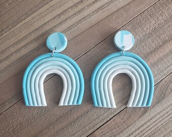 Light Blue Rope Rainbow Earrings // Polymer Clay Earrings, Large, Stud Earrings, Dangle Earrings, Drop Earrings