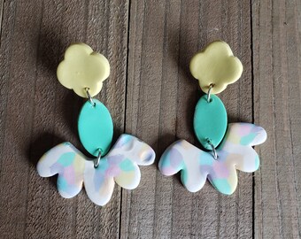 Pastel Kaleidescope Earrings // Polymer Clay Earrings, Stud Earrings, Dangle Earrings, Drop Earrings, Christmas Gift, Birthday Gift