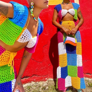 Patrón de crochet - Conjunto de top y falda Vista, falda larga de crochet, top corto de crochet, patrón de falda de crochet, patrón de top de crochet, chaleco de crochet