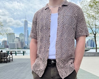 Crochet Pattern -Amalfi Top - Men's Crochet Top Pattern, Men's Crochet Button Down Pattern, Men's Crochet Pattern, Men's Crochet Shirt