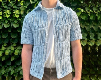 Crochet Pattern -Essex Top - Men's Crochet Top Pattern, Men's Crochet Button Down Pattern, Men's Crochet Pattern, Men's Crochet Shirt