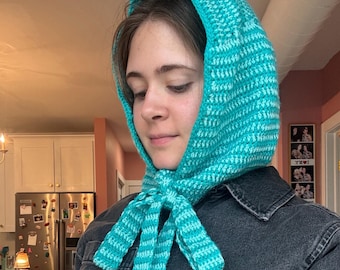 Crochet Pattern -Bluebell hood, hood pattern, tie front hood, crochet hood pattern, striped hood pdf, crochet scarf hood, digital pattern