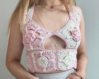 Crochet Pattern - Olina Top, crochet top, crochet crop top, granny square crochet, womens crochet pattern, coquette crochet, crochet pattern