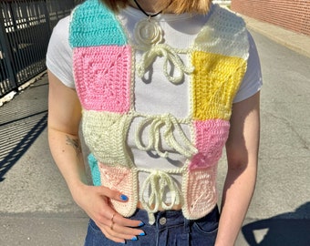 Crochet Pattern -Keaton Vest, crochet vest pattern, granny square crochet vest, crochet vest top, vest crochet pattern, front tie vest