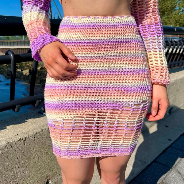 Crochet Pattern - San Diego Skirt, crochet skirt, skirt pattern, crochet mesh skirt, crochet mini skirt, beach skirt, crochet matching set