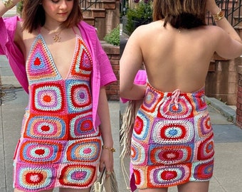 Crochet Pattern -Gigi Dress, crochet dress, crochet mini dress, granny square crochet dress, dress crochet pattern, crochet dress bodycon