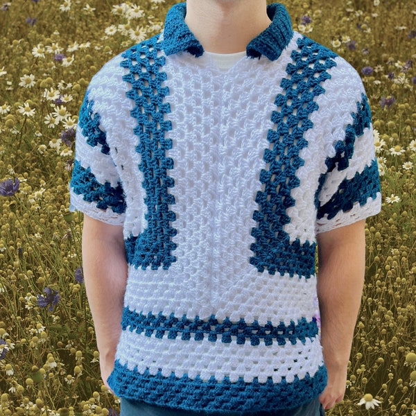 Crochet Pattern - Denver Top - Men's Crochet Sweater, Men's Crochet Polo, Men's Crochet Pattern, Men's Crochet Top, Men's Crochet Shirt