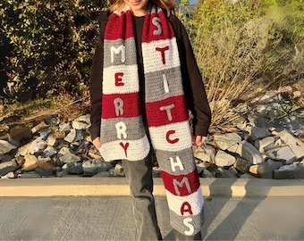 Crochet Pattern- Merry Stitchmas Scarf, crochet scarf pattern, beginner crochet scarf, crochet christmas scarf, christmas crochet