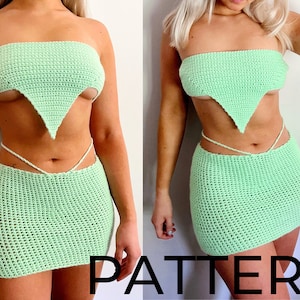 Crochet Milan Two Piece Set Pattern-- Sexy Women's corset top y2k low rise mini skirt triangle top crop top boho crochet pattern for women