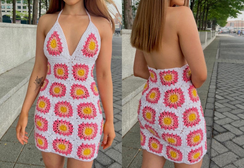 Crochet Pattern Angelica Dress, crochet dress pattern, crochet mini dress, crochet granny square dress, bodycon crochet dress pattern image 1