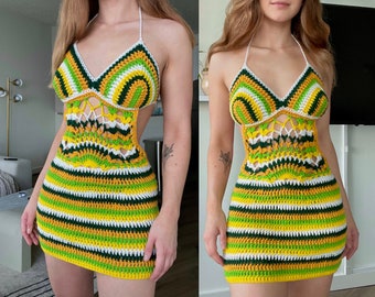 Haakpatroon - PalmaDress, gehaakte jurk, gehaakte mini-jurk, gestreepte gehaakte jurk, haakpatroon dames, gehaakt bodycon-jurkpatroon