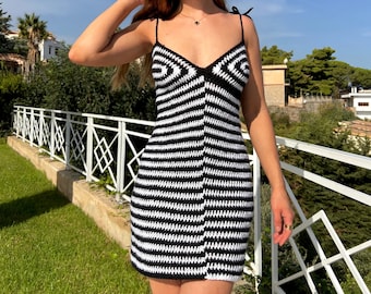 Crochet Pattern Genoa Dress, crochet dress, crochet mini dress, striped crochet dress, womens crochet pattern, bodycon crochet dress pattern
