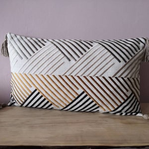 Luxe geborduurde linnen geometrische rechthoekige kussenhoes Sierkussen Scandi Chic Eigentijds kamerdecor