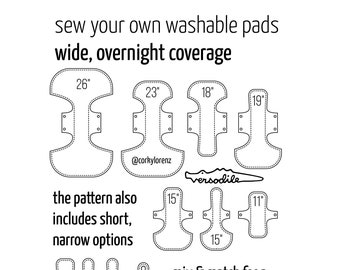 EPIC Overnight Cloth Pad Sewing Pattern | 9" to 26" Long | 2.5" to 4.2" Snapped Width