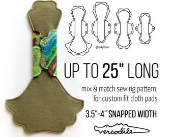 Cloth Pad Sewing Pattern with full coverage | 25in long | 4in snapped width