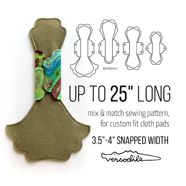 Cloth Pad Sewing Pattern with full coverage | 25in long | 4in snapped width