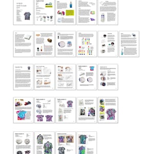May include: A guide to ice dyeing and geode tie dyeing techniques. The guide includes instructions, examples, and tips for creating unique and colorful designs on fabric.