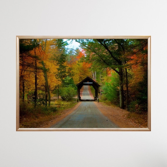Fall Foliage, Rhode Island, Autumn Print, Foliage, Covered Bridge, Autumn Photography, Earth Tones, Foster, RI, Autumn Wall Art, Fall Decor