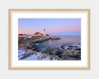 Portland Head Lighthouse, Cape Elizabeth, Maine, Lighthouse, New England, Ocean, Coastal, Seascape, Art, Photograph, Sunset, Wall Art, Print