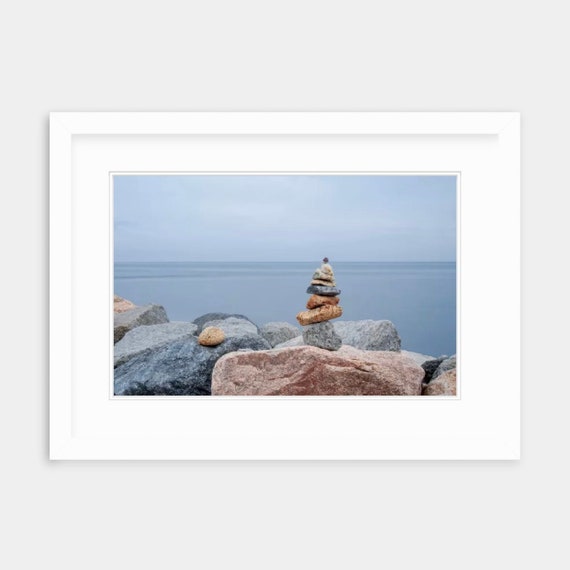 Narragansett Photograph, Point Judith, Rhode Island, Cairns, Beach Art, Beach Photography, Coastal Wall Art, Beach Stones, Coastal Decor, RI