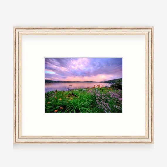 Gift Boxed, Framed Art, Lake Winnipesaukee, Meredith, New Hampshire, Framed Print, Lake Winnipesaukee Gift, Art, Gift, Lake, Flowers, Sunset