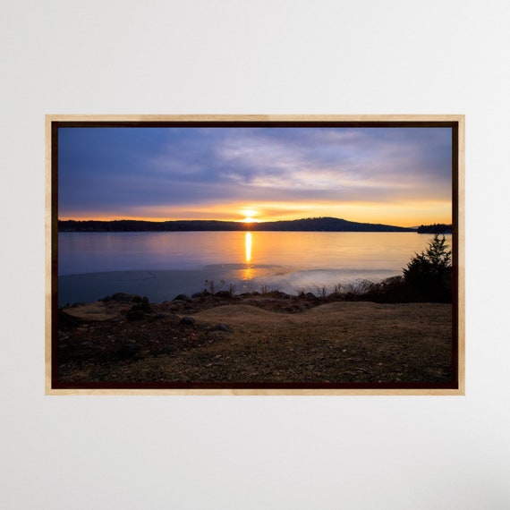 New Hampshire Art, Lakes Region, Lake Winnipesaukee, Meredith, New Hampshire, Church Landing, Lake Photography, Sunrise, Winter, Wall Decor