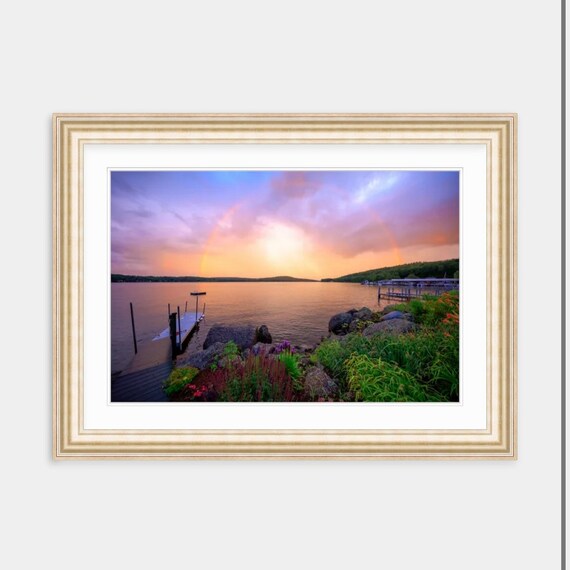 Canvas Wall Art, New Hampshire Artwork, Church Landing, Lake Winnipesaukee, Meredith, Canvas Art, New England Art, Rainbow Art