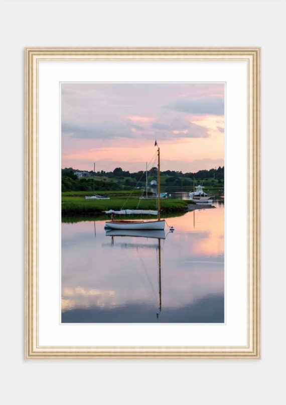 Framed Coastal Art Print: Nashaquitsa Pond, Martha's Vineyard Sunset