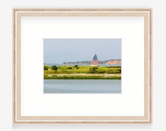 Gift Boxed, Framed Art, Edgartown, Martha’s Vineyard, American Flag, Framed Print, Coastal, Martha’s Vineyard Gift, Art, Gift, Beach Art,Art