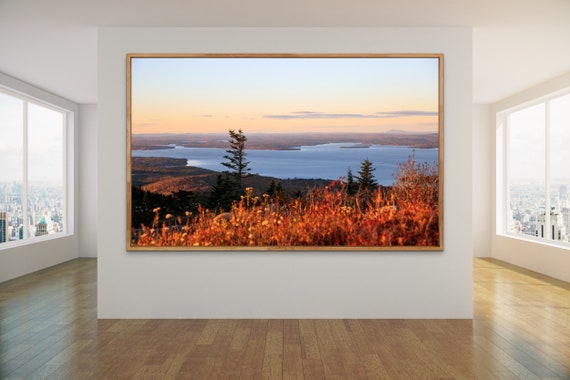 Autumn Wall Art, Cadillac Mountain, Acadia National Park, Maine, New England, Ocean, Coastal Artwork, Seascape Art, Photograph, Sunset