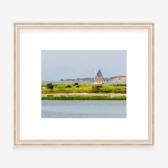 Gift Boxed, Framed Art, Edgartown, Martha’s Vineyard, American Flag, Sailboat, Chappaquiddick, Framed Print, Coastal, Wall Art, Gift, Art,MV