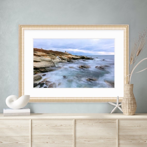 Lighthouse Art, Coastal Art, Coastal Home Decor, Beavertail Lighthouse, Jamestown, Rhode Island, New England Art, Ocean, Seascape Print