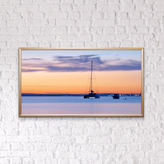 Head's Beach Catamaran ~ Jamestown, RI, Narragansett Bay, Art, Artwork, Photograph, Joules, New England, Sunset, Ocean, Coastal, Boats